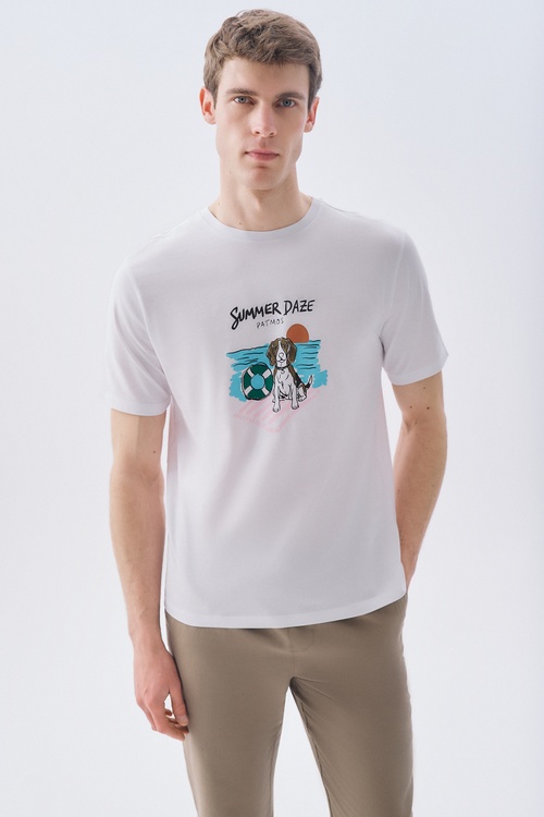 BASKILI BİSİKLET YAKA T-SHIRT