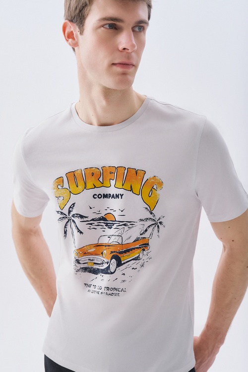 BASKILI BİSİKLET YAKA T-SHIRT