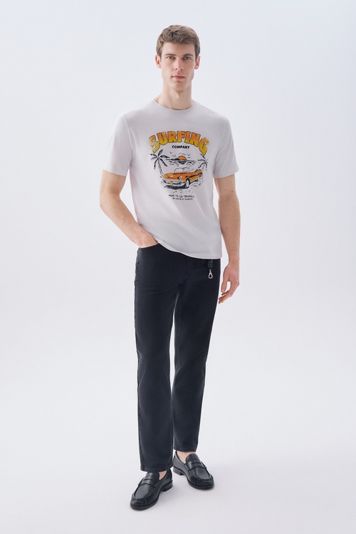 BASKILI BİSİKLET YAKA T-SHIRT