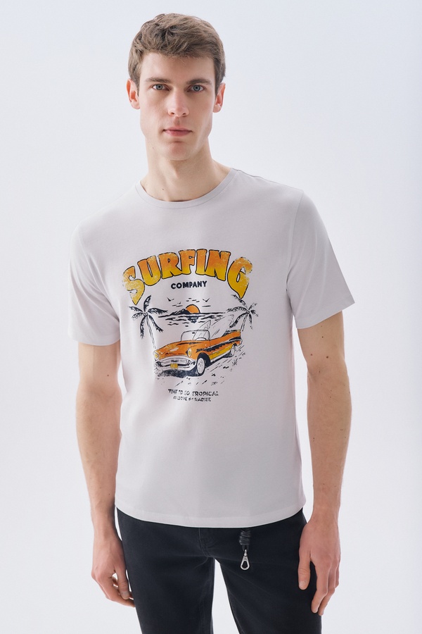 BASKILI BİSİKLET YAKA T-SHIRT