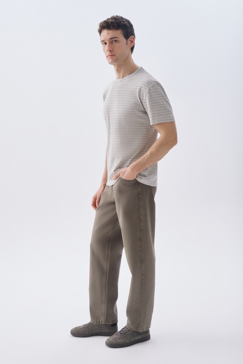 COMFORT FIT ÇİZGİLİ BİSİKLET YAKA T-SHIRT