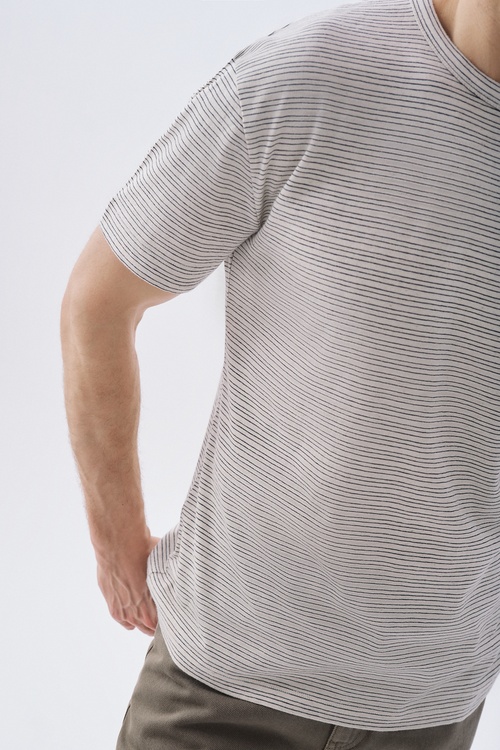 COMFORT FIT ÇİZGİLİ BİSİKLET YAKA T-SHIRT