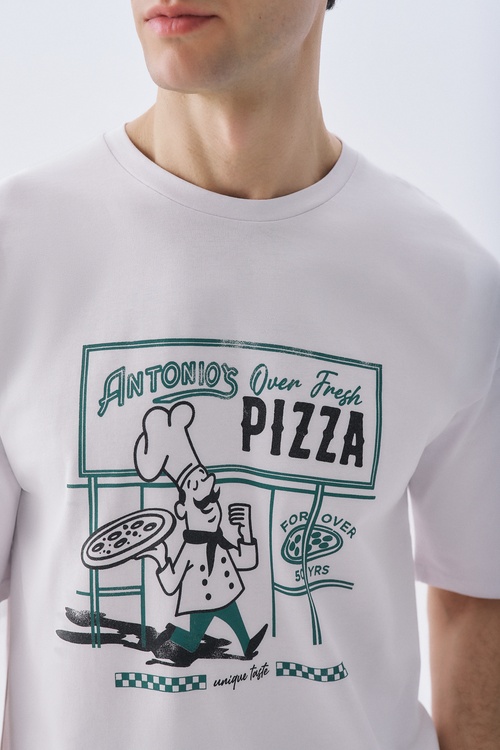 BASKILI OVERSIZE BİSİKLET YAKA T-SHIRT