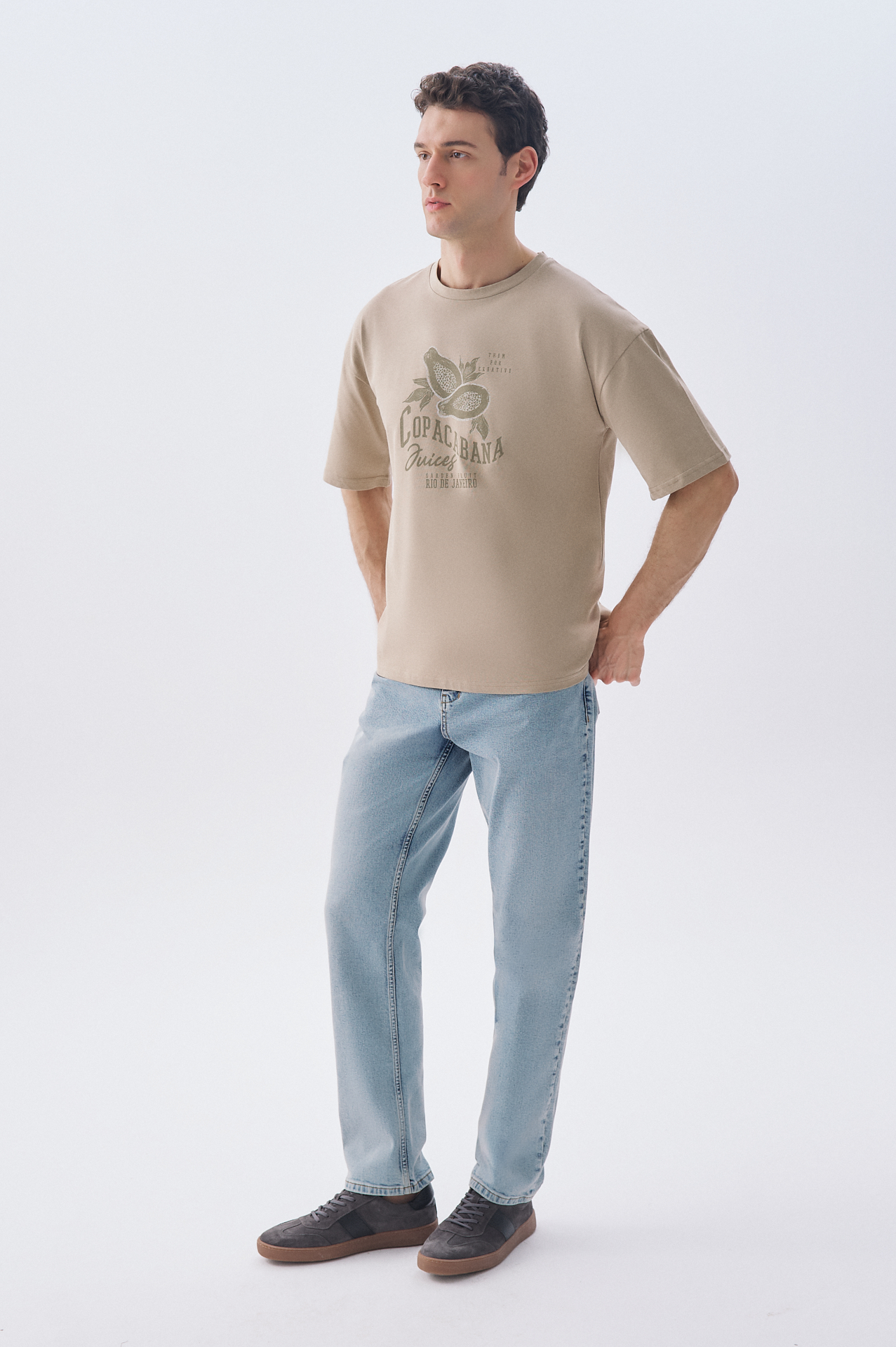 BASKILI OVERSIZE BİSİKLET YAKA T-SHIRT