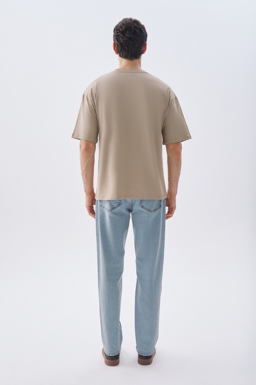 BASKILI OVERSIZE BİSİKLET YAKA T-SHIRT