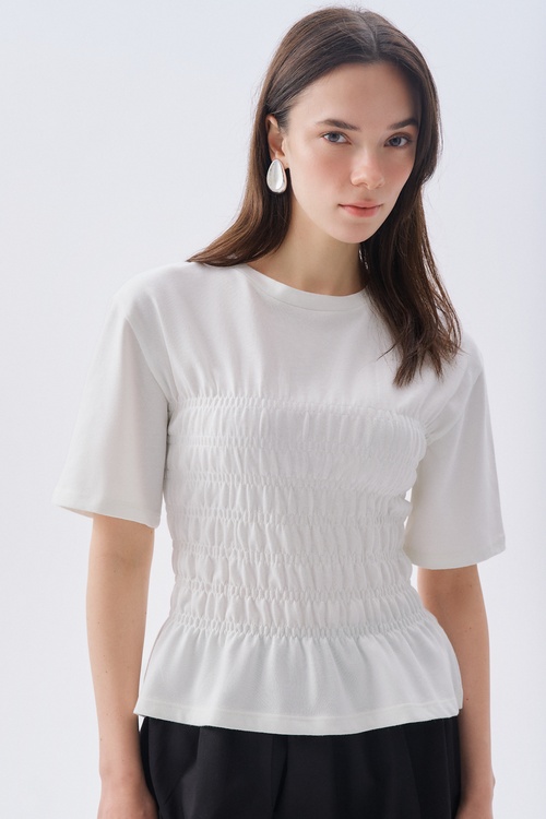 BÜZGÜLÜ BİSİKLET YAKA KISA KOLLU BLUZ