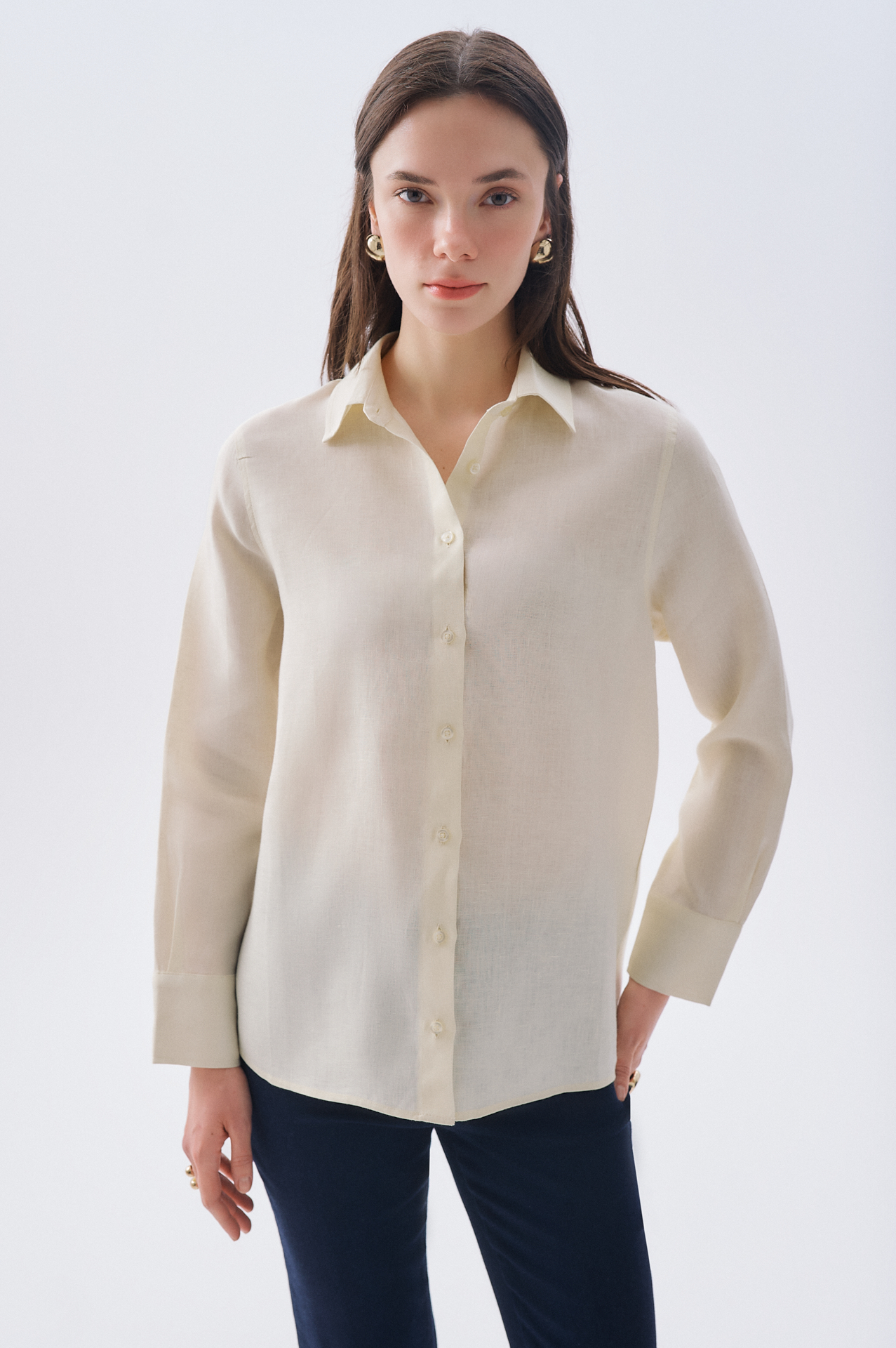 UZUN KOLLU KETEN GÖMLEK