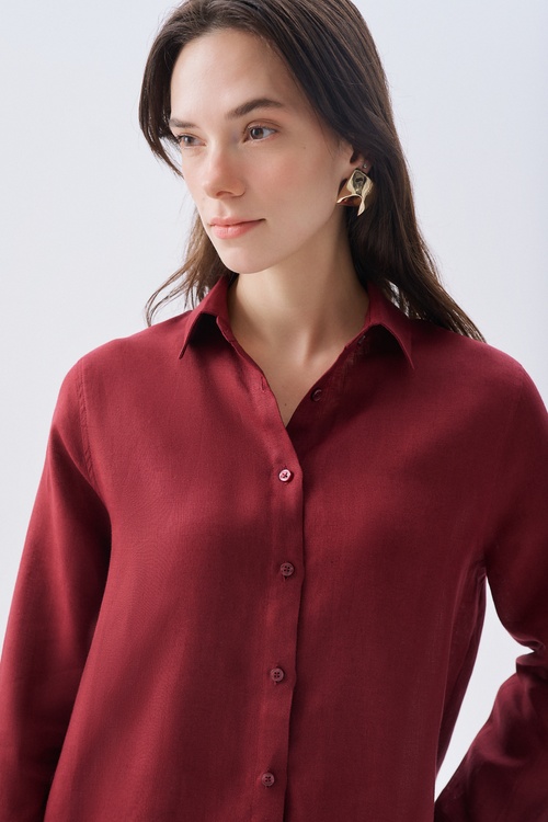 UZUN KOLLU KETEN GÖMLEK