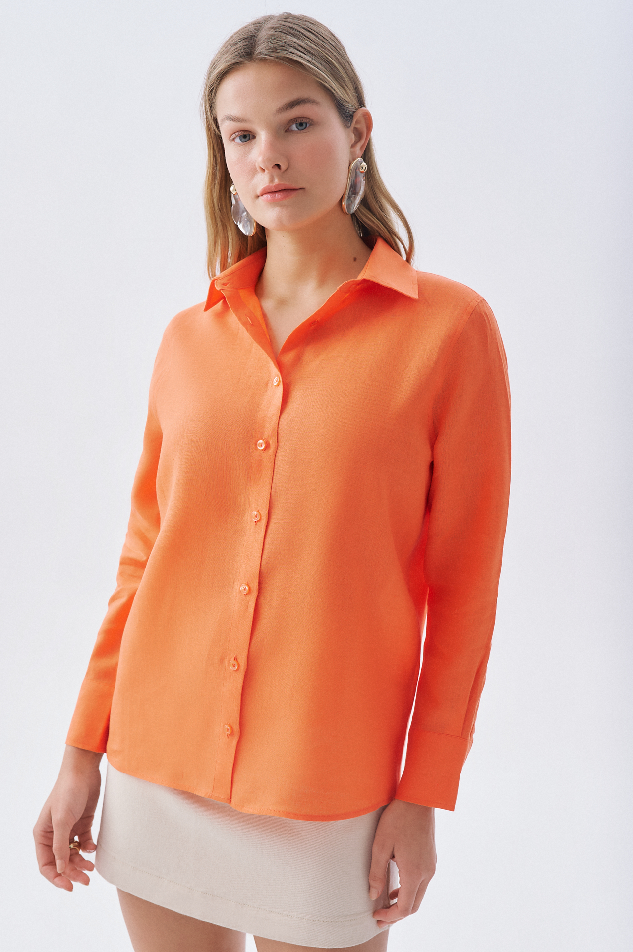 UZUN KOLLU KETEN GÖMLEK