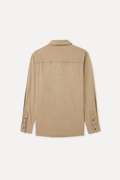  Erkek Vizon Rengi Regular Fit Resort Yaka Uzun Kollu Gömlek