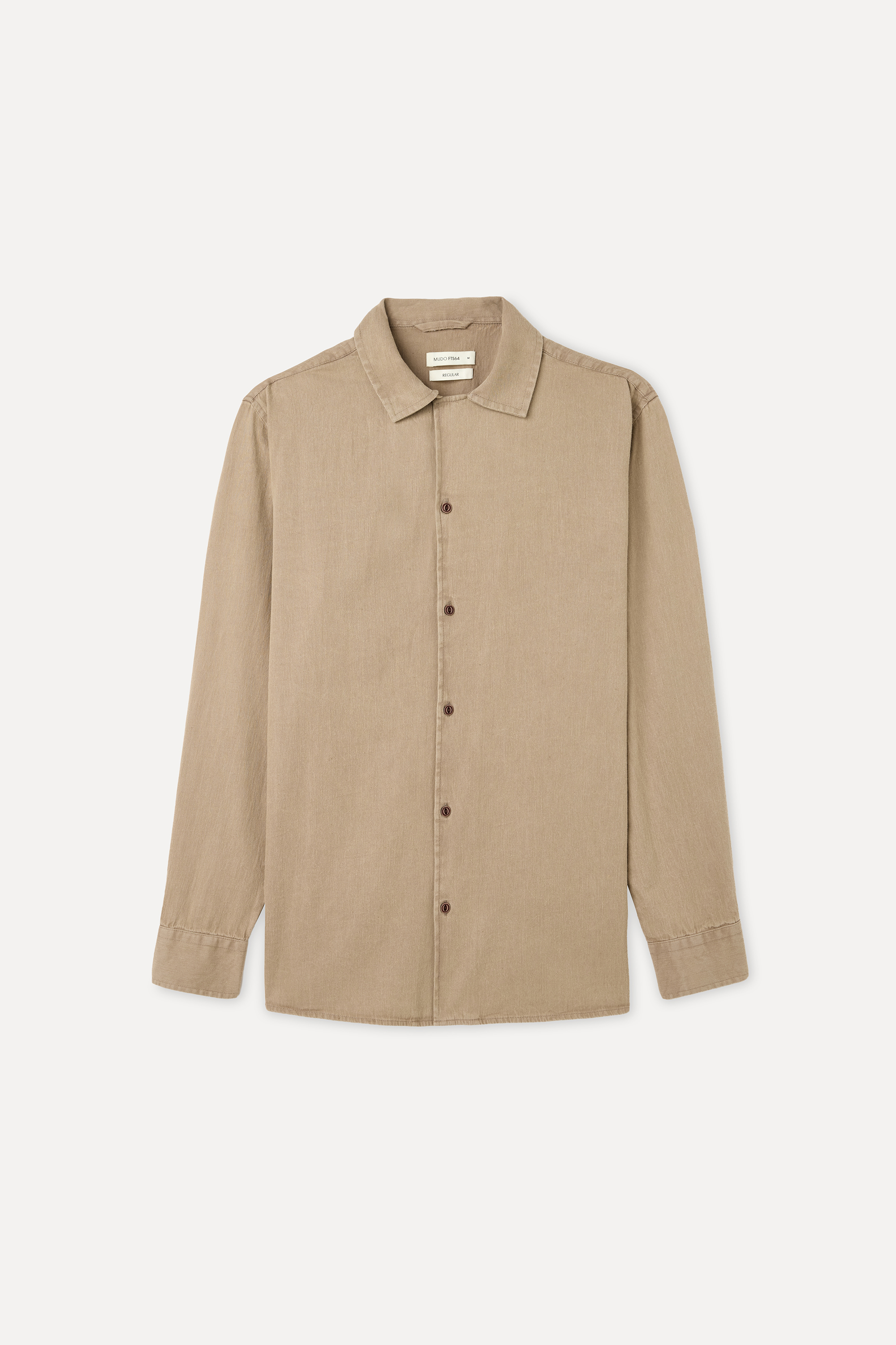 Erkek Vizon Rengi Regular Fit Resort Yaka Uzun Kollu Gömlek