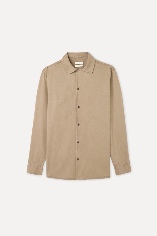  Erkek Vizon Rengi Regular Fit Resort Yaka Uzun Kollu Gömlek