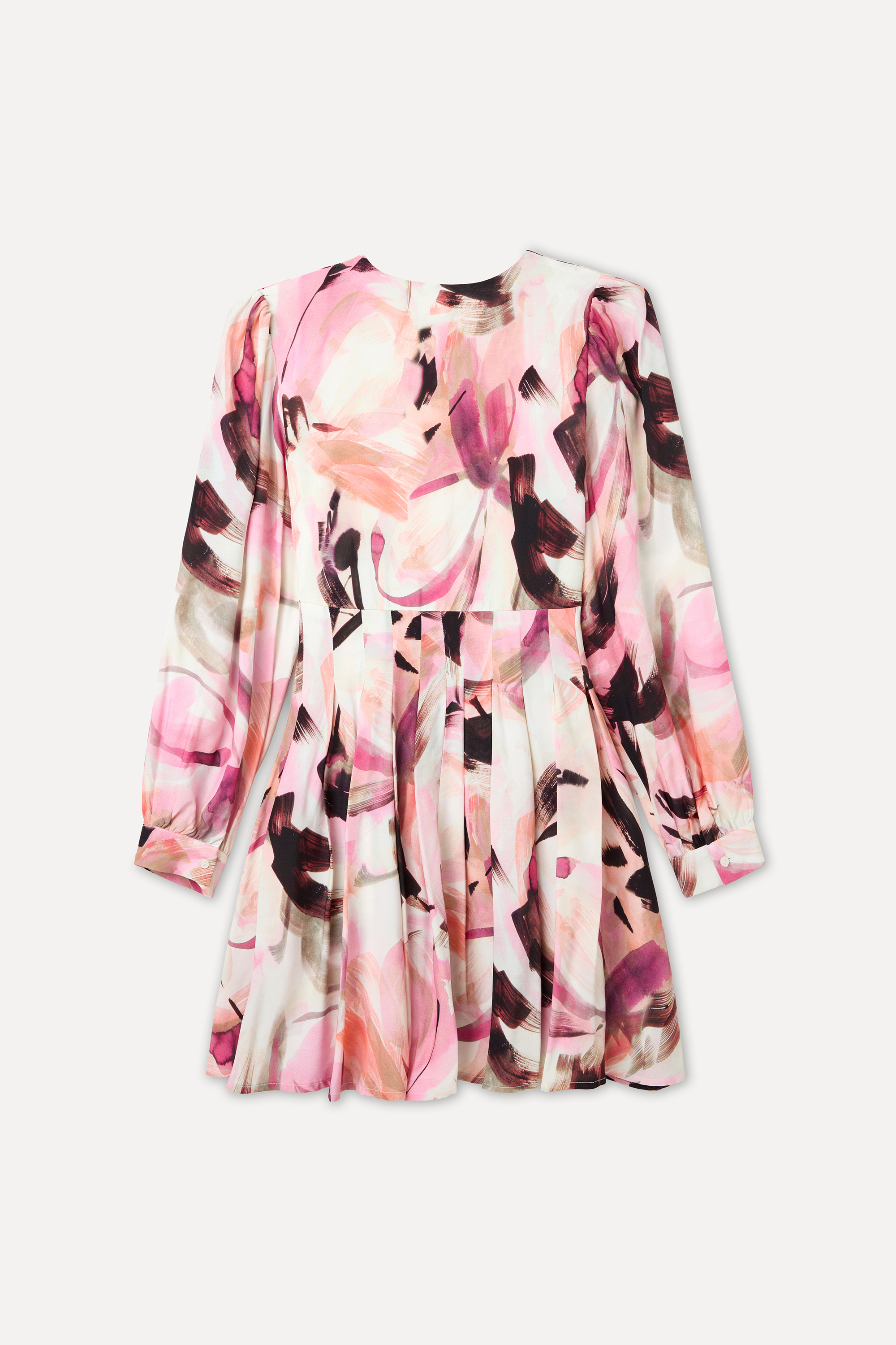 Kadın Pembe Desenli V Yaka Mini Elbise