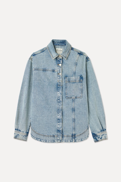  Kadın İndigo Cepli Oversize Jean Ceket
