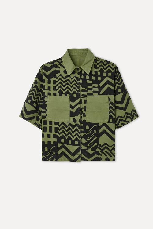  ETNİK DESENLİ OVERSIZE KISA KOLLU GÖMLEK