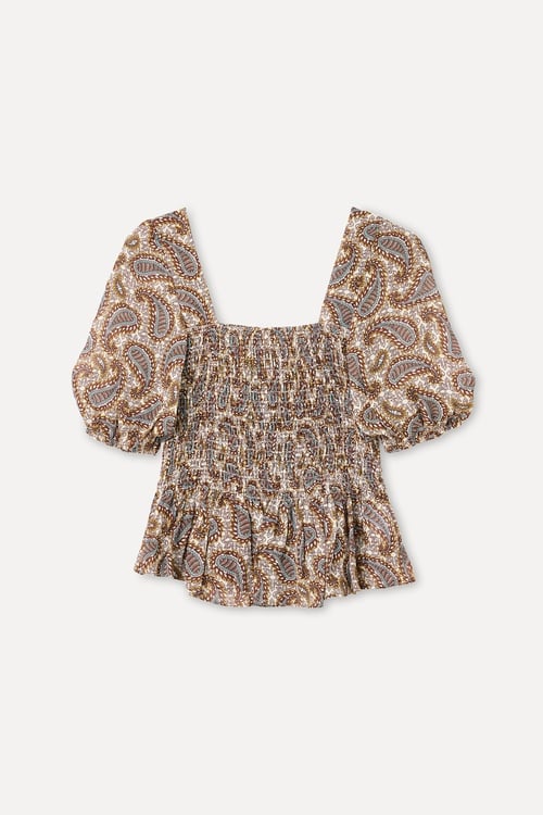 DESENLİ GİPELİ BALON KOL BLUZ