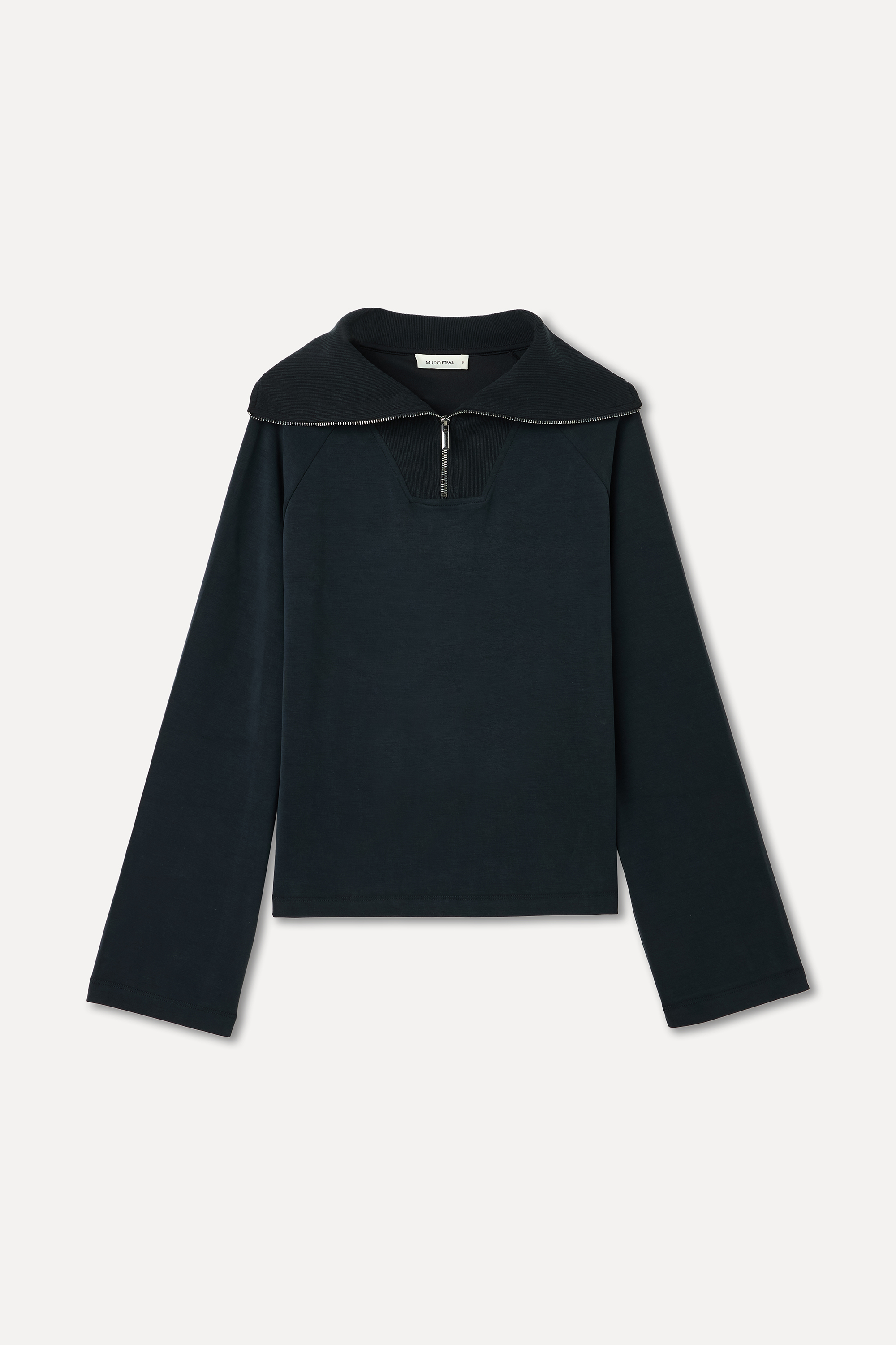 Kadın Siyah Modal Karışımlı Fermuarlı Polo Yaka Sweatshirt