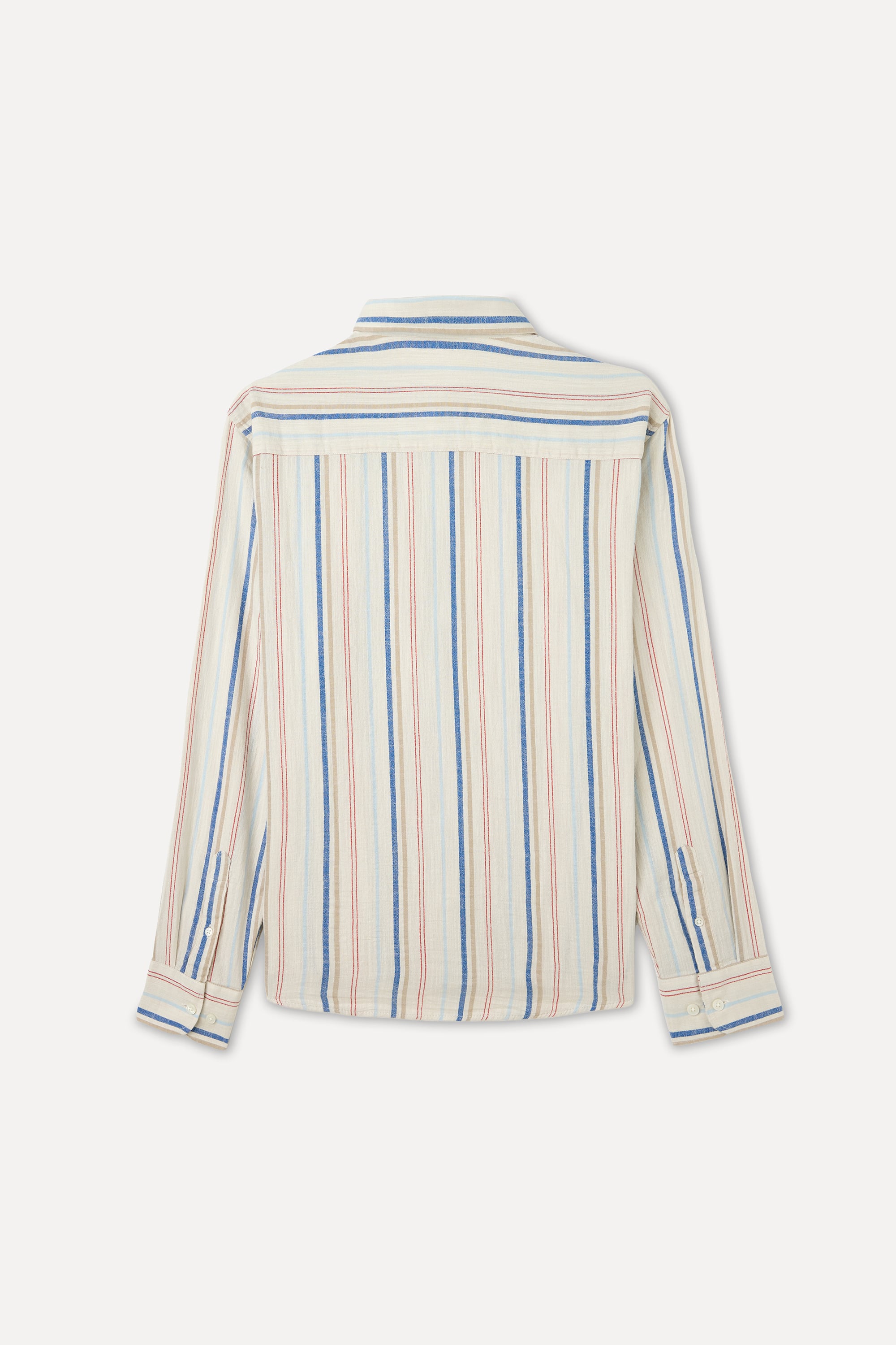 Erkek Ekru Çizgili Regular Fit Uzun Kollu Gömlek