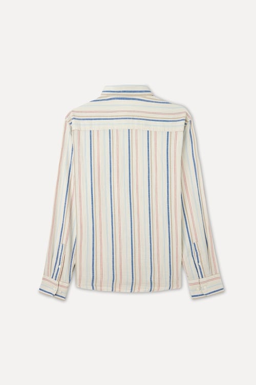 Erkek Ekru Çizgili Regular Fit Uzun Kollu Gömlek