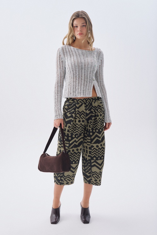 DÜĞMELİ FITTED AJURLU BİSİKLET YAKA KAZAK