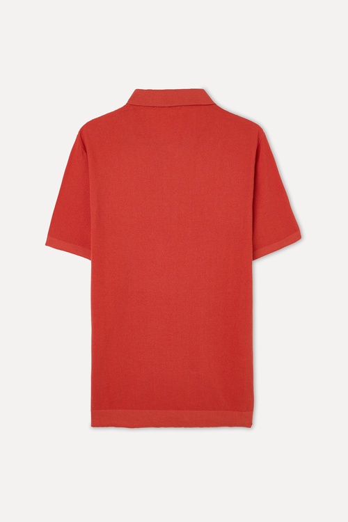  Erkek Mercan Rengi Düğmeli Polo Yaka Kısa Kollu Triko Kazak