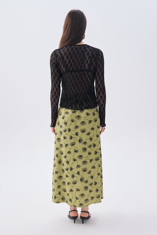 DESENLİ YIRTMAÇLI A FORM MİDİ ETEK