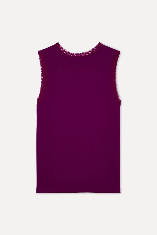 BASKILI DANTELLİ BİSİKLET YAKA ATLET