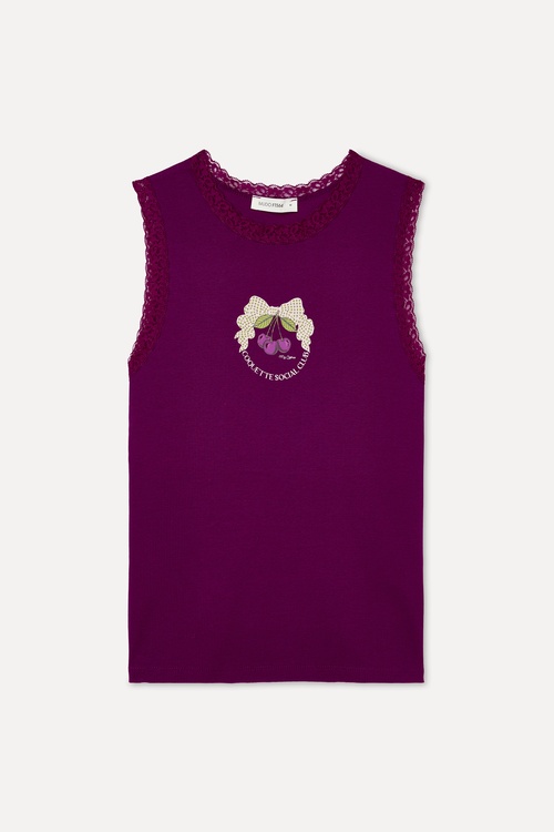 BASKILI DANTELLİ BİSİKLET YAKA ATLET