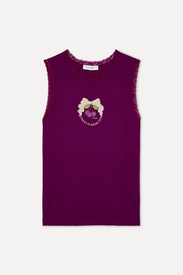 BASKILI DANTELLİ BİSİKLET YAKA ATLET