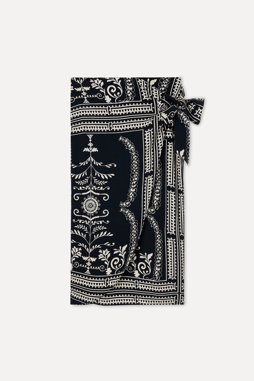 ETNİK DESENLİ BAĞLAMA DETAYLI MİDİ ETEK