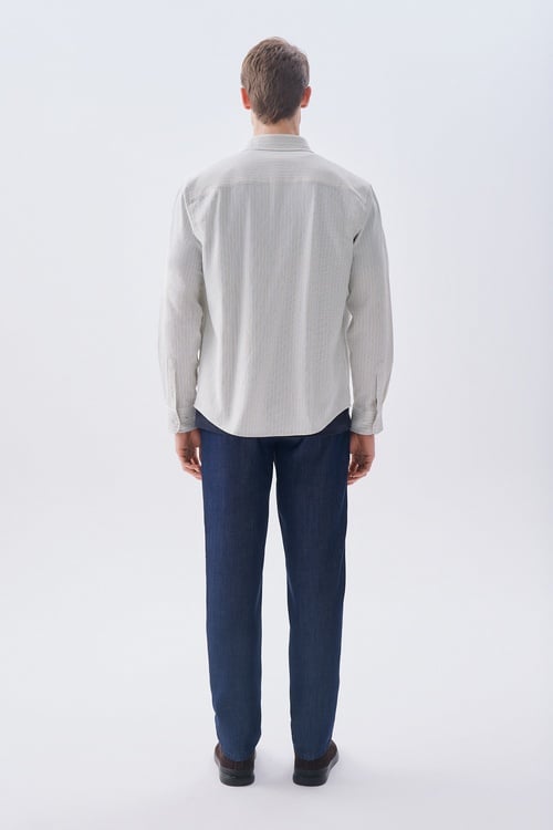 Erkek Beyaz Regular Fit Uzun Kollu Seersucker Gömlek