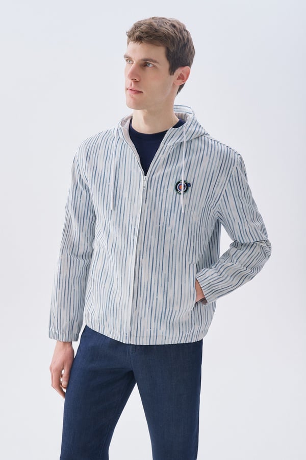 ÇİZGİLİ FERMUARLI KAPÜŞONLU CEKET