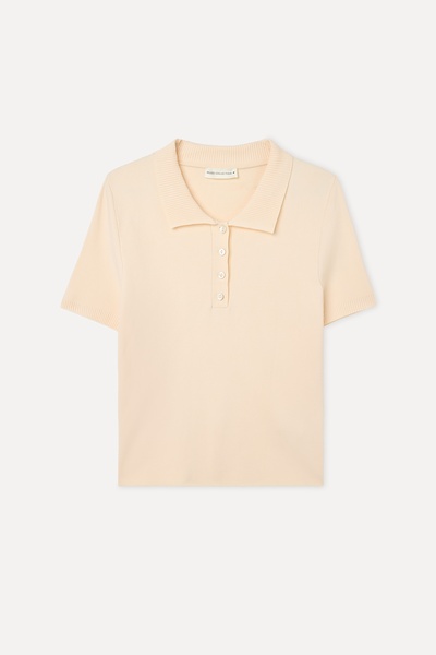 Mudo Kadın Ekru Fitted Polo Yaka Kısa Kollu Triko Kazak