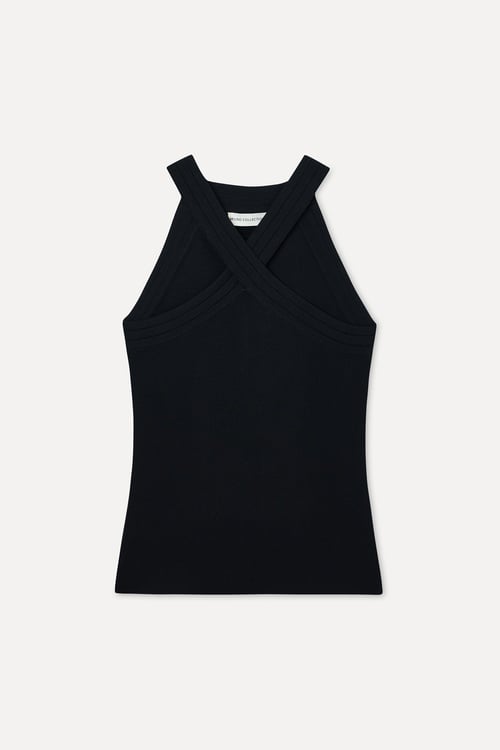 Kadın Siyah Fitted Kolsuz Çapraz Yaka Triko Bluz
