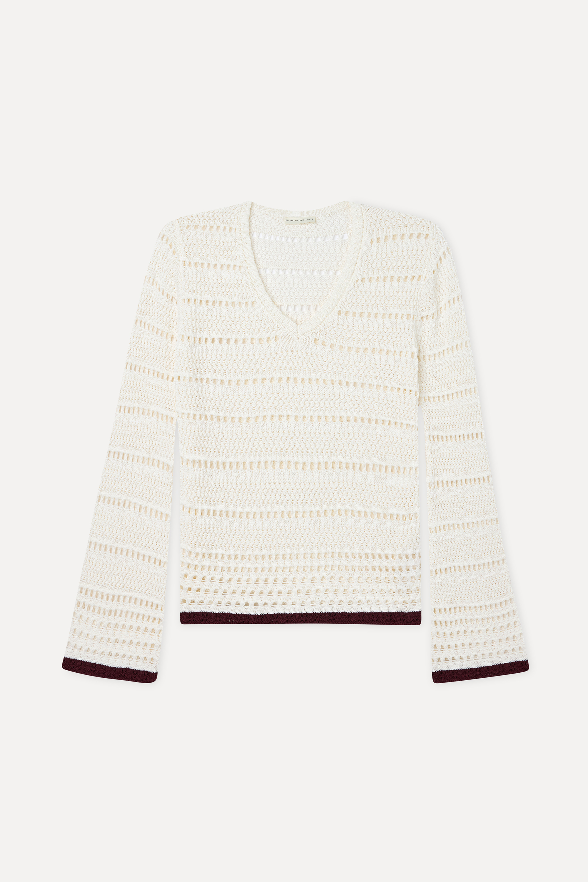 ÇİZGİLİ AJURLU LOOSE FIT V YAKA KAZAK