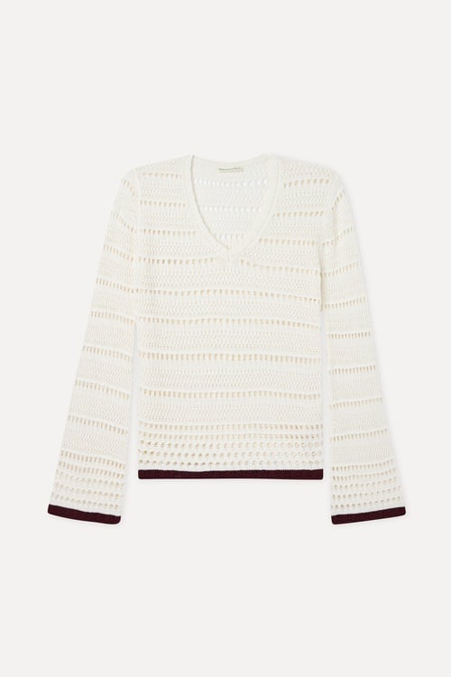 ÇİZGİLİ AJURLU LOOSE FIT V YAKA KAZAK