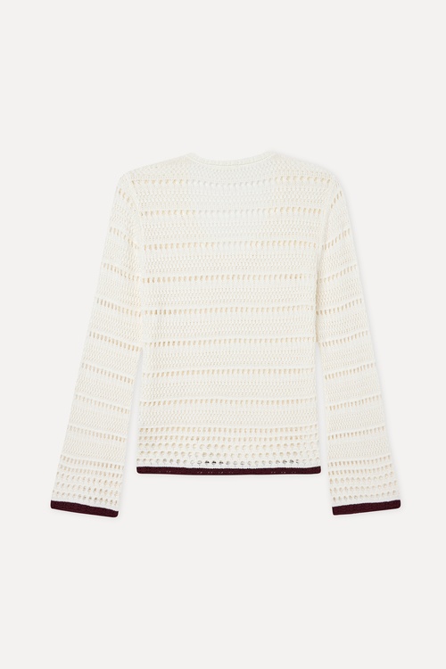 ÇİZGİLİ AJURLU LOOSE FIT V YAKA KAZAK