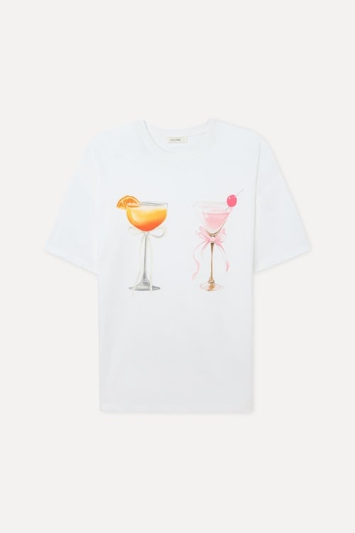 BASKILI LOOSE FIT BİSİKLET YAKA T-SHIRT