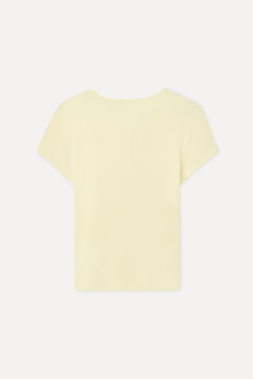  Kadın Sarı Düğmeli Bisiklet Yaka T-Shirt