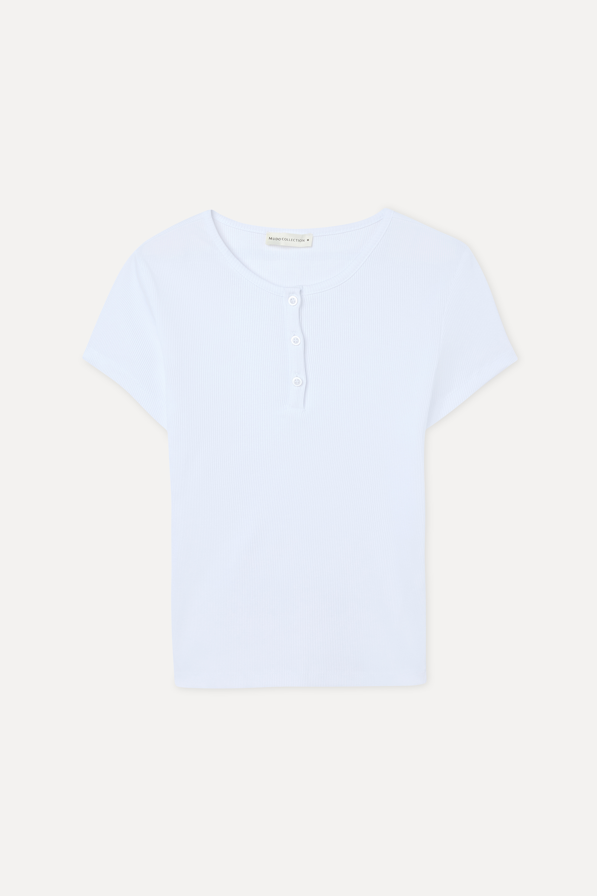 Kadın Beyaz Düğmeli Bisiklet Yaka T-Shirt