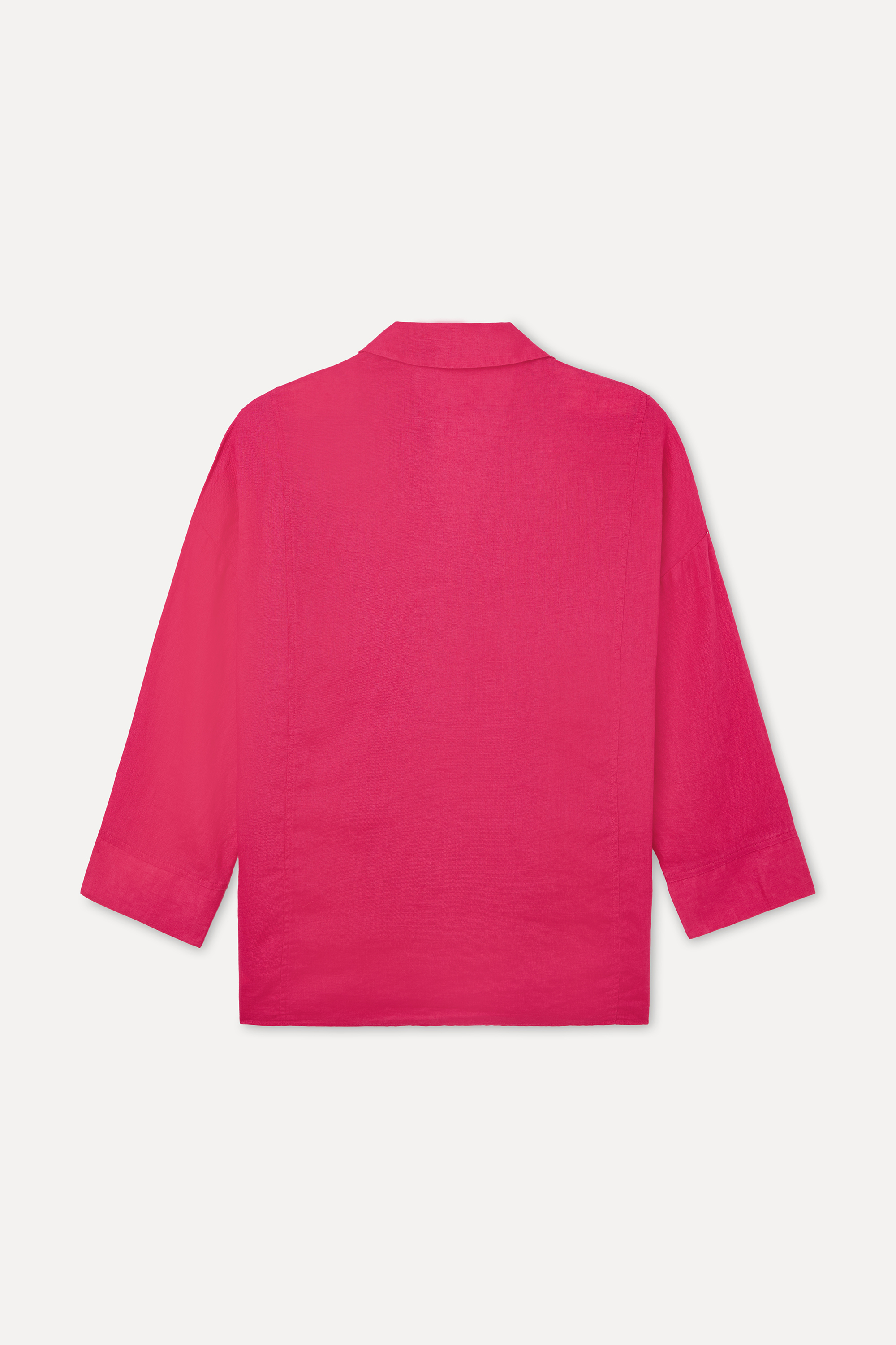 Kadın Fuşya 3/4 Kol Oversize Keten Gömlek