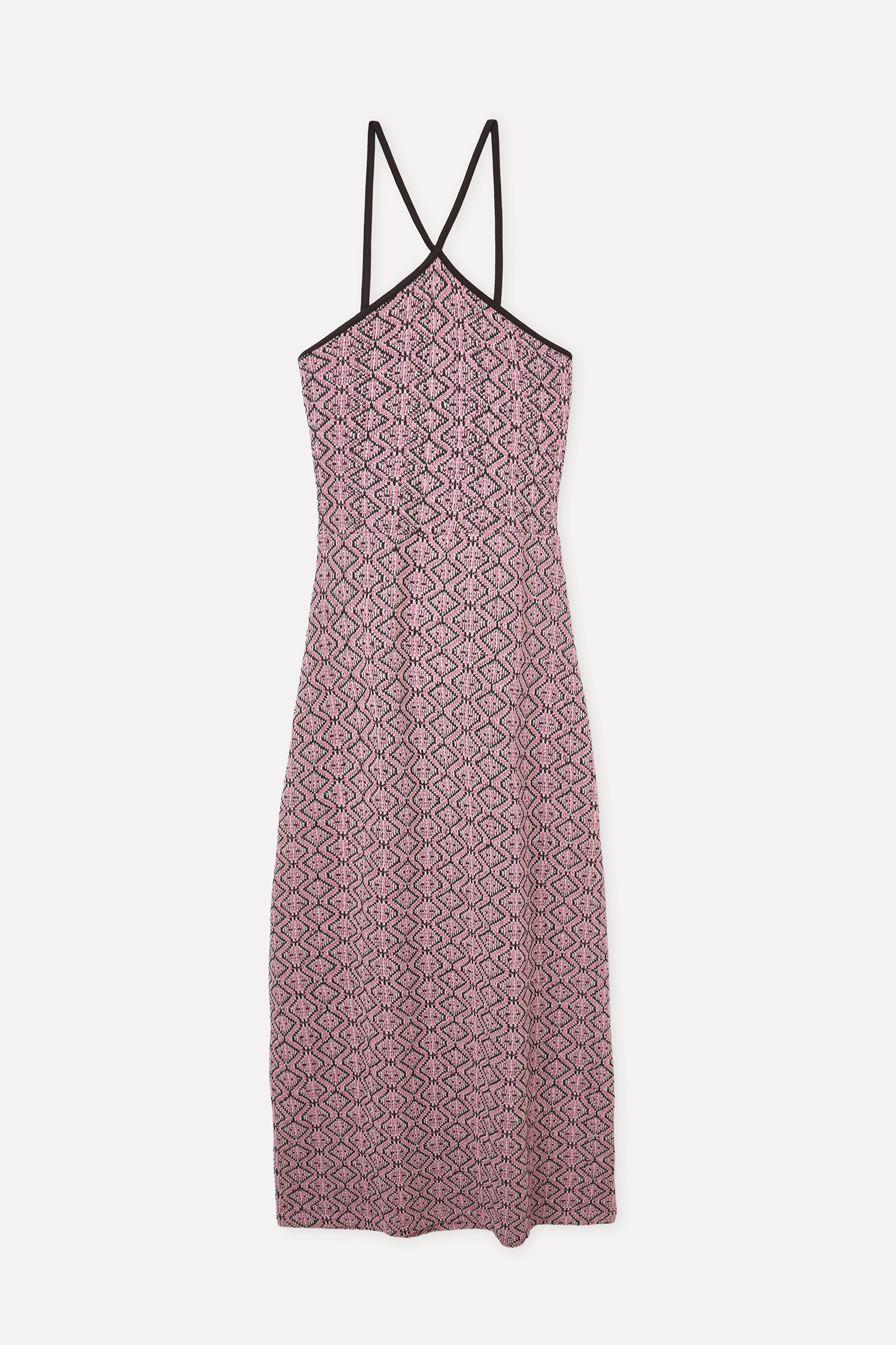 JAKARLI ASKILI HALTER YAKA UZUN ELBİSE