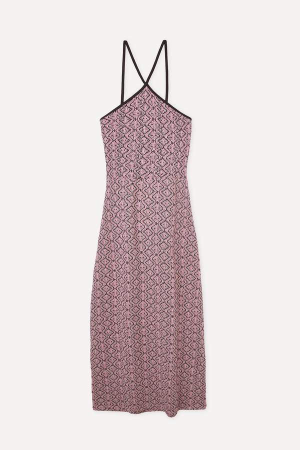 JAKARLI ASKILI HALTER YAKA UZUN ELBİSE