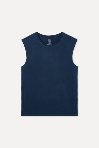 Mudo Erkek Lacivert Modal Karışımlı Bisiklet Yaka Kolsuz T-Shirt