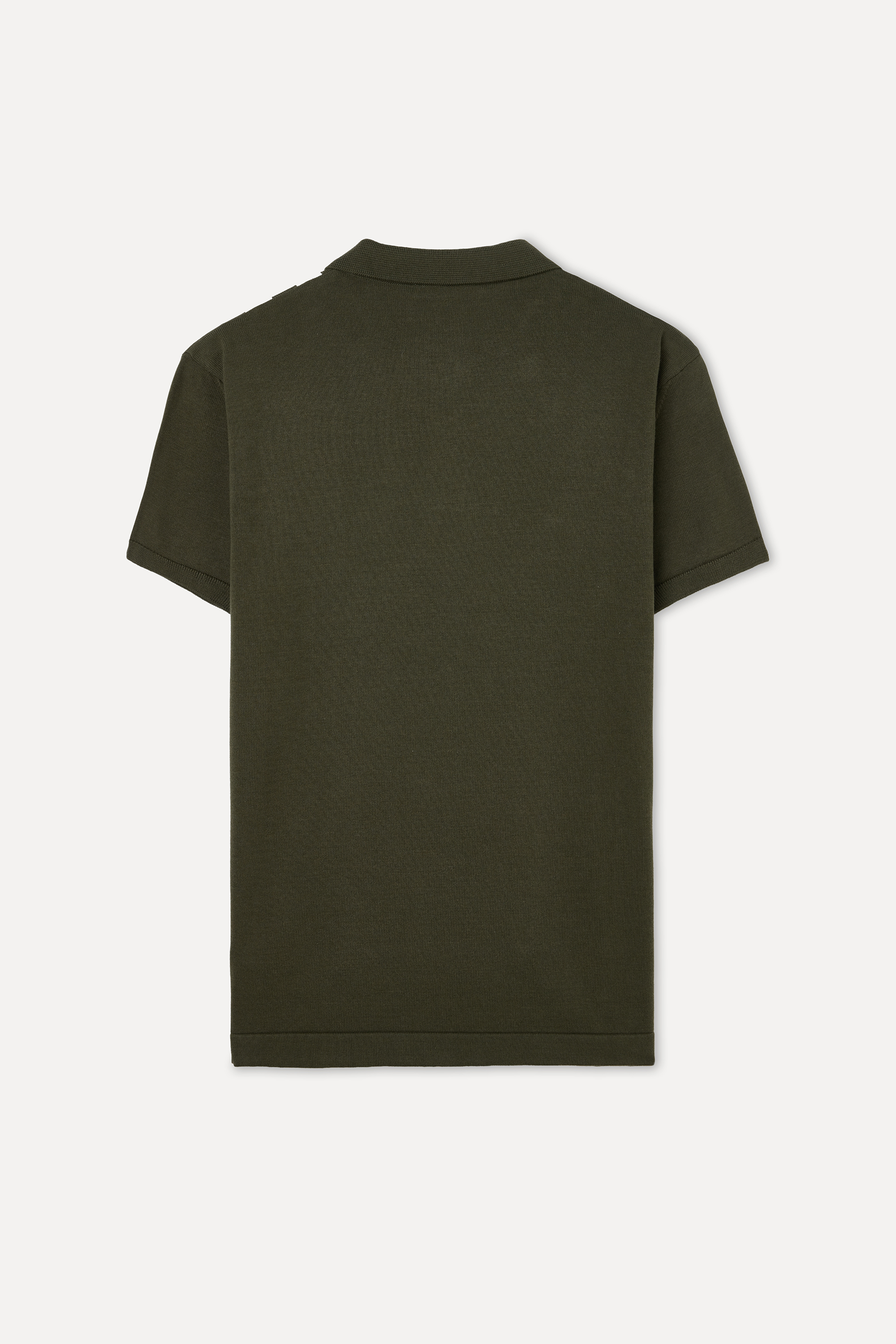 Erkek Koyu Haki Çizgili Polo Yaka Kısa Kollu Triko Kazak