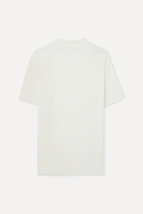 Erkek Beyaz Polo Yaka Kısa Kollu Triko Kazak