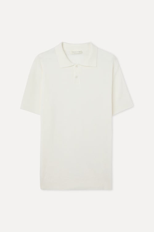 Erkek Beyaz Polo Yaka Kısa Kollu Triko Kazak