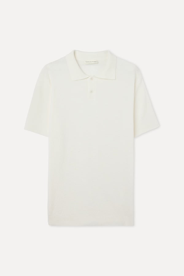 Erkek Beyaz Polo Yaka Kısa Kollu Triko Kazak