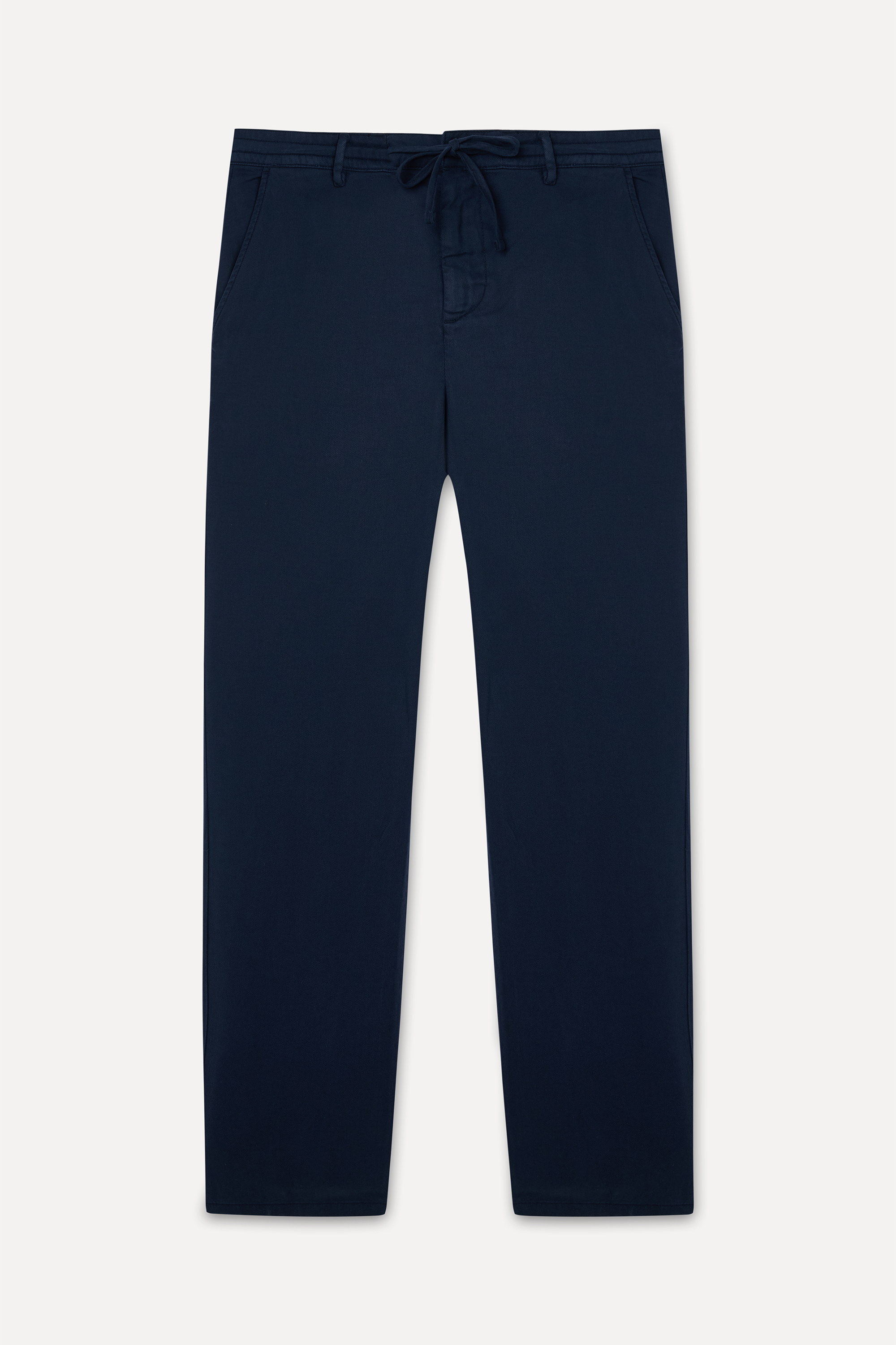 Erkek Lacivert Slim Straight Fit Beli Bağlamalı Pantolon