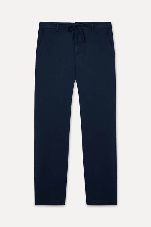  Erkek Lacivert Slim Straight Fit Beli Bağlamalı Pantolon